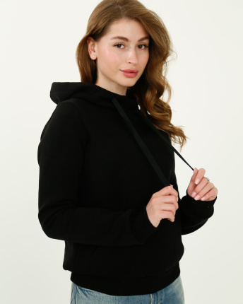 Женское черное худи с капюшоном 30464, Цвет: Черный, Размер: XS