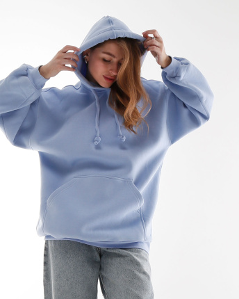 Женский голубой худи оверсайз на флисе 53322, Цвет: Голубой, Размер: L