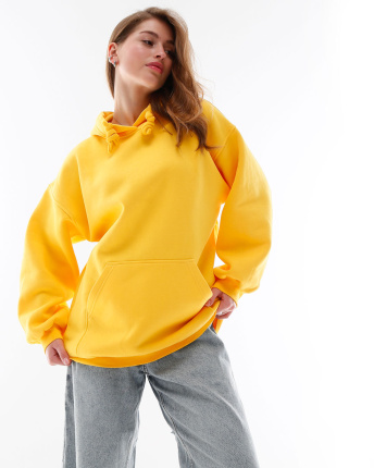 Женский желтый худи оверсайз на флисе 53323, Цвет: Жёлтый, Размер: XS