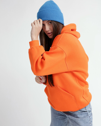 Женский оранжевый худи оверсайз на флисе 53326, Цвет: Оранжевый, Размер: XS