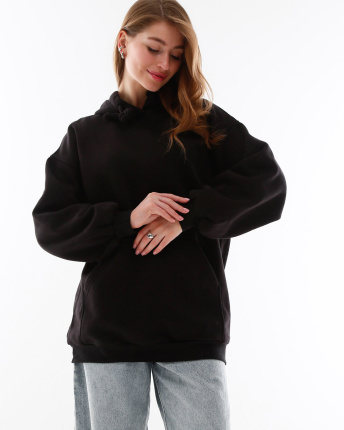 Женский черный худи оверсайз на флисе 53327, Цвет: Черный, Размер: XS