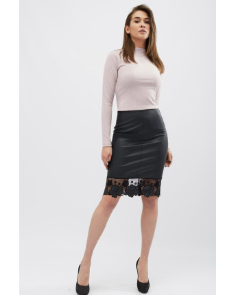 Юбка женская из экокожи с кружевом Carica UB-3232-8 58091, Цвет: Черный, Размер: XS