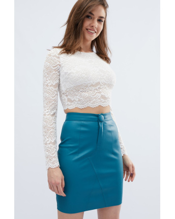 Спідниця жіноча міді облягаюча з екошкіри Carica UB-3237-18 58096, Колір: Морська хвиля, Розмір: XS