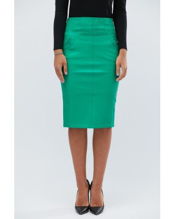 Юбка женская из экокожи миди с разрезом Carica UB-3031-12 58064, Цвет: Зеленый, Размер: XS