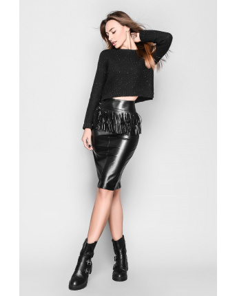 Спідниця жіноча з екошкіри з бахромою Carica UB-3033-8 58066, Колір: Чорний, Розмір: XS