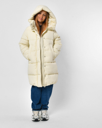 Зимовий молочний пуховик для дівчинки на екопуху 56149, Колір: Молочний, Розмір: 116