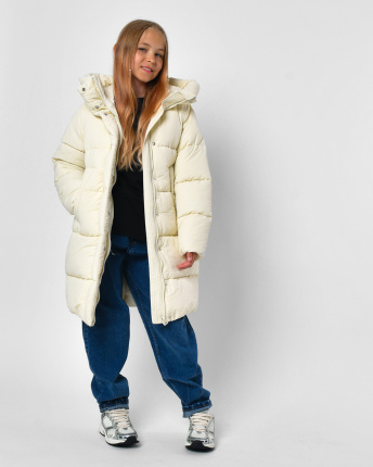 Зимовий молочний пуховик для дівчинки на екопуху 56149, Колір: Молочний, Розмір: 116, зображення 2