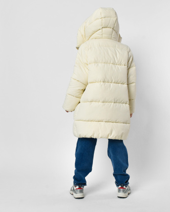 Зимовий молочний пуховик для дівчинки на екопуху 56149, Колір: Молочний, Розмір: 116, зображення 3