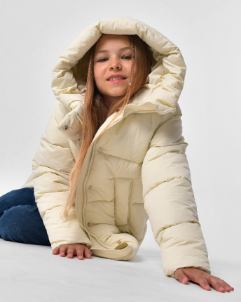 Зимовий молочний пуховик для дівчинки на екопуху 56149, Колір: Молочний, Розмір: 116, зображення 5