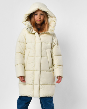 Зимовий молочний пуховик для дівчинки на екопуху 56149, Колір: Молочний, Розмір: 116, зображення 6