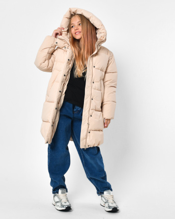 Зимовий бежевий пуховик для дівчинки на екопуху 56150, Колір: Бежевий, Розмір: 134