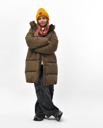 Зимовий оливковий пуховик для дівчинки на екопуху 57168, Колір: Оливковий, Розмір: 128
