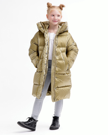Дитячий золотий пуховик для дівчат 55720, Колір: Золотистий, Розмір: 128