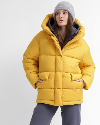 Зручний жіночий пуховик oversize, колір гірчиця 55847, Колір: Гірчичний, Розмір: M