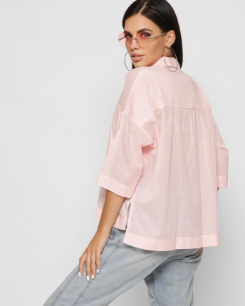 Бавовняна рожева блуза oversize 37396, Колір: Рожевий, Розмір: M