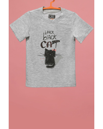 Дитяча футболка Standart з принтом Black black cat 34485, Колір: Сірий, Розмір: 98