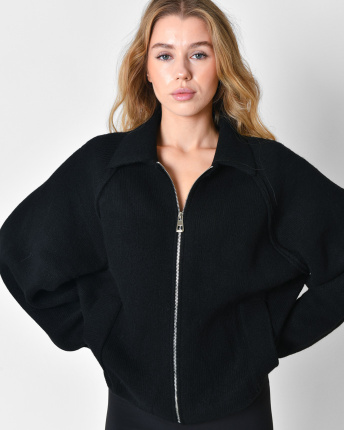 Жіночий чорний кардиган на блискавці 57100, Колір: Чорний, Розмір: ONE SIZE