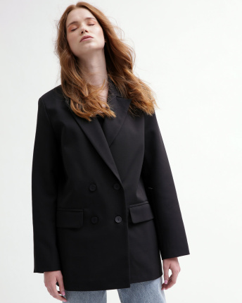 Чорний подовжений піджак oversize 49426, Колір: Чорний, Розмір: L