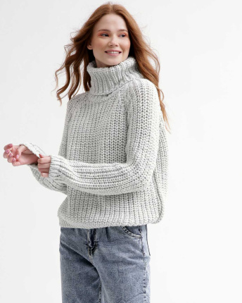 Однотонный серый вязаный свитер oversize 55754, Цвет: Серый, Размер: ONE SIZE