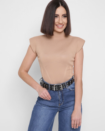 Топ із коміром та плічками 43022, Колір: Бежевий, Розмір: ONE SIZE