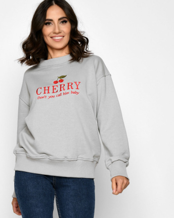 Женский оливковый свитшот с вышивкой "CHERRY" 52347, Цвет: Оливковый, Размер: S