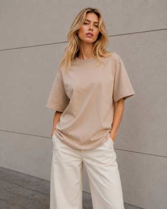 Футболка унісекс базова oversize Premium CRC FP-233-10 59409, Колір: Бежевий, Розмір: XS