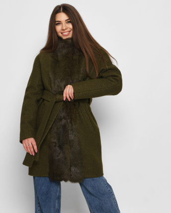 Пальто жіноче зимове з хутром X-Woyz LS-8767-1 58318, Колір: Оливковий, Розмір: S