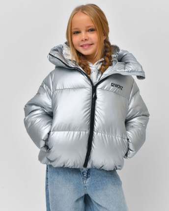 Пуховик з глянцевим ефектом для дівчинки X-Woyz DT-8375-20 60122, Колір: Сріблястий, Розмір: 128