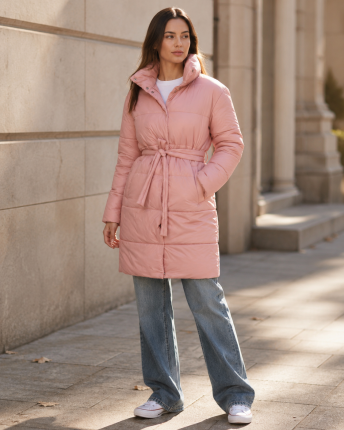 Куртка-пальто жіноча стьобана X-Woyz LS-8931-25 55461, Колір: Пудровий, Розмір: XS