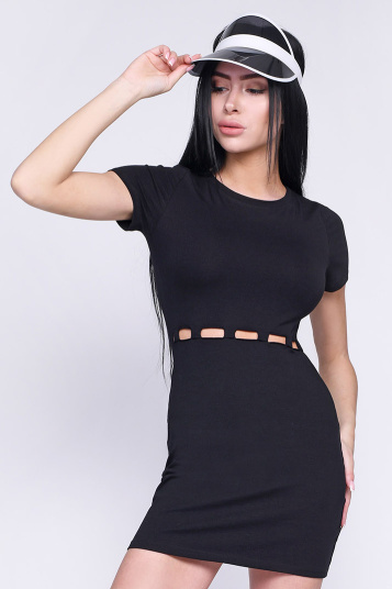 Повседневное приталенное черное платье 35752, Цвет: Черный, Размер: XS