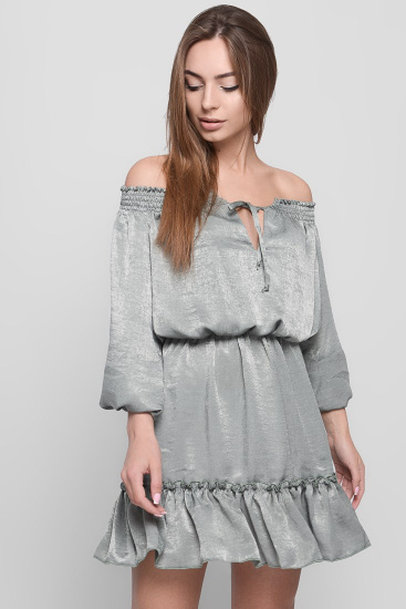 Зелена сукня бебі-долл з відкритими плечима і воланом 33025, Колір: Зелений, Розмір: S