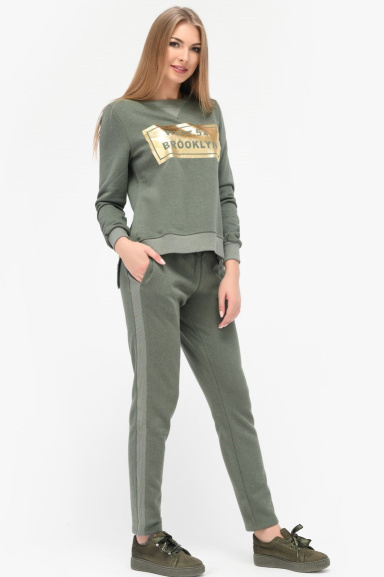 Оливковый спортивный костюм со свитшотом и брюками 28145, Цвет: Оливковый, Размер: XS, изображение 2