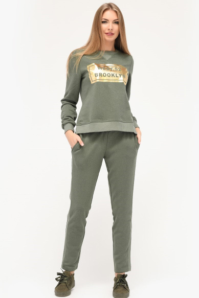 Оливковый спортивный костюм со свитшотом и брюками 28145, Цвет: Оливковый, Размер: XS
