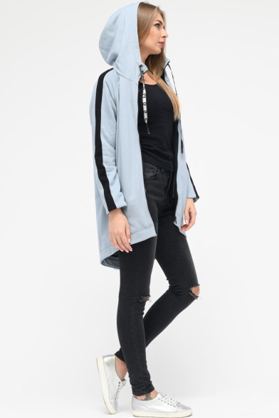Удлиненная спортивная кофта с капюшоном и карманами цвет светло-серый 34571, Цвет: Голубой, Размер: S, изображение 5