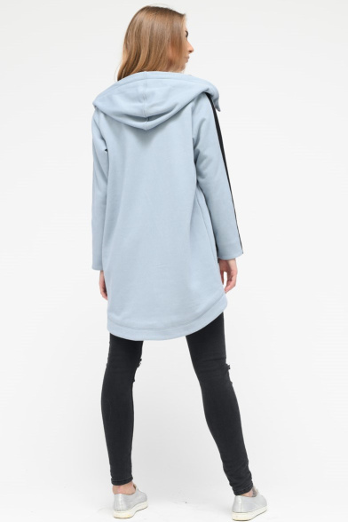Удлиненная спортивная кофта с капюшоном и карманами цвет светло-серый 34571, Цвет: Голубой, Размер: S, изображение 6