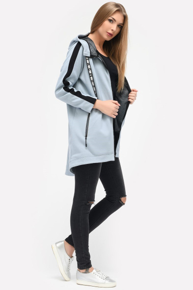 Удлиненная спортивная кофта с капюшоном и карманами цвет светло-серый 34571, Цвет: Голубой, Размер: S, изображение 4