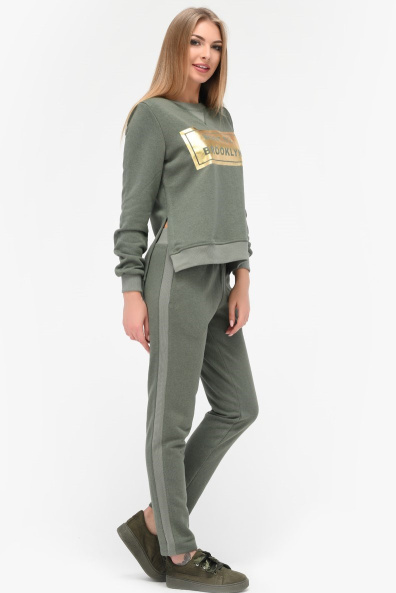 Оливковый спортивный костюм со свитшотом и брюками 28145, Цвет: Оливковый, Размер: XS, изображение 3