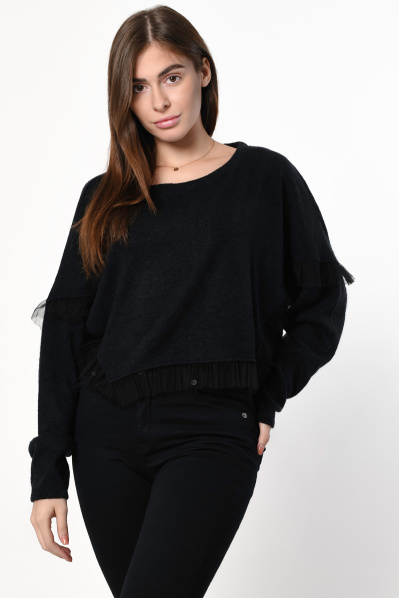 Черный свитшот с рюшей 31824, Цвет: Черный, Размер: XS