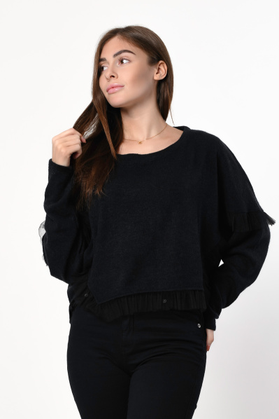 Черный свитшот с рюшей 31824, Цвет: Черный, Размер: XS, изображение 2
