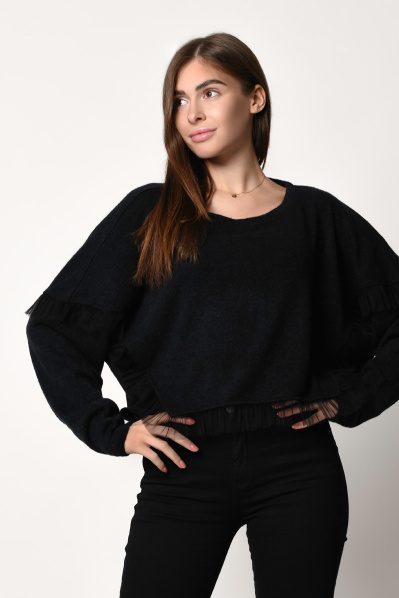 Черный свитшот с рюшей 31824, Цвет: Черный, Размер: XS, изображение 3