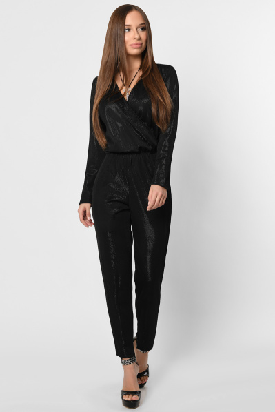 Праздничный черный женский комбинезон 36391, Цвет: Черный, Размер: XS, изображение 2
