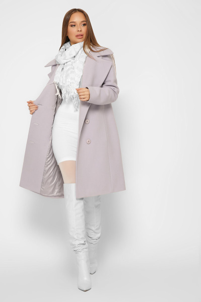 Двубортное женское пальто из кашемира цвет сирень 36636, Цвет: Лавандовый, Размер: XS, изображение 7