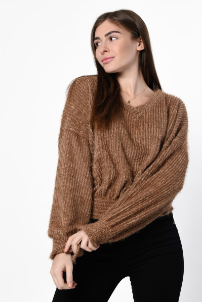 Коричневий короткий светр 36278, Колір: Капучино, Розмір: XS, зображення 2