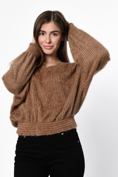 Коричневий короткий светр 36278, Колір: Капучино, Розмір: XS, зображення 3