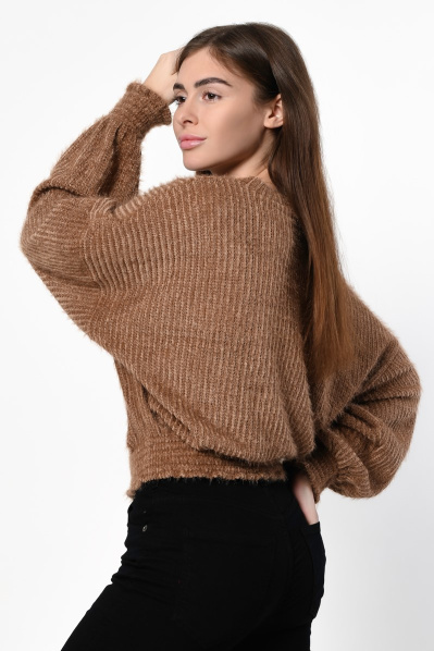 Коричневий короткий светр 36278, Колір: Капучино, Розмір: XS, зображення 4