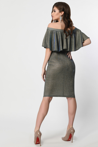 Блестящее платье с открытыми плечами и воланами 34769, Цвет: Серый, Размер: XS, изображение 2