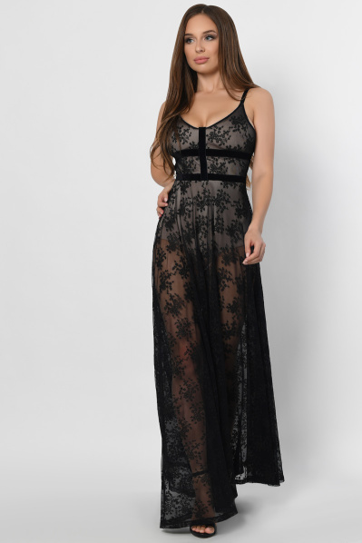 Черное дизайнерское платье с вышивкой 36390, Цвет: Черный, Размер: XS, изображение 3