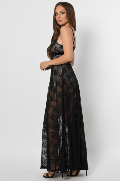 Черное дизайнерское платье с вышивкой 36390, Цвет: Черный, Размер: XS, изображение 4