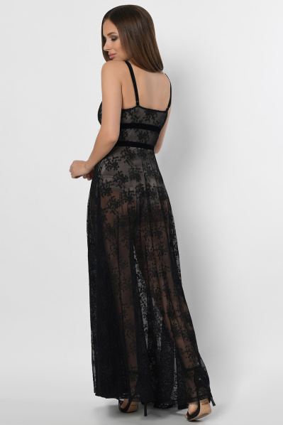 Черное дизайнерское платье с вышивкой 36390, Цвет: Черный, Размер: XS, изображение 5