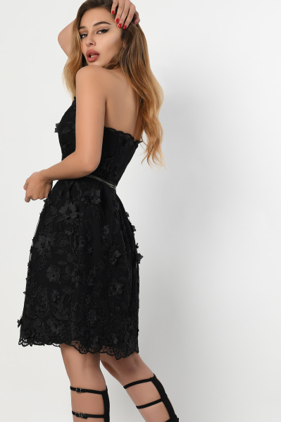 Черное платье беби-долл с цветочной аппликацией 36349, Цвет: Черный, Размер: XS, изображение 4